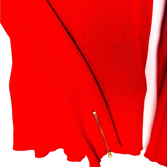 PREMISE STUDIO RED LONG SLEEVE KNIT SWEATER W/GOLD ZIPPER ACCENTS. WOMEN’S LARGE - Picture 4 of 6